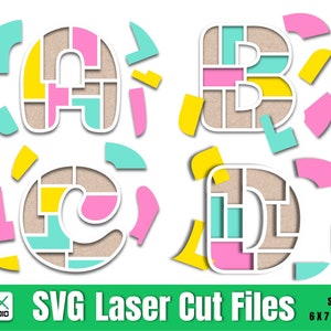 Archivo de corte láser svg de rompecabezas de alfabeto geométrico, archivo de Kit Wood Glowforge, archivos svg del alfabeto de la A a la Z, kit de pintura, descarga de archivo digital cortado con láser.