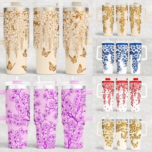Floral Engraving Wraps for 40oz Tumbler | Climbing Flowers Laser File 6 Bundle | Elegant Vine and Butterfly Design for Laser Rotary