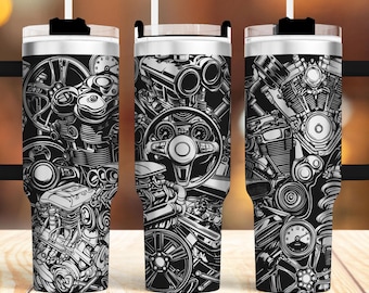 Gearhead 40oz Tumbler Wrap Laser SVG Files, Laser engraving Mechanical Tumbler laser Rotary files Craft Project.