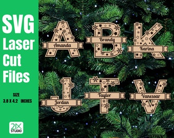 Christmas ornaments SVG, Alphabet with snowflakes, A-Z Personalized SVG, Glowforg SVG files for Laser cut, Digital File instant download.