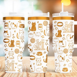 Doodle chat 40 oz enveloppement laser fichier SVG gobelet sans couture, amoureux des chats gobelet laser rotatif fichiers gravés projet artisanal.