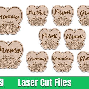 Mother’s Day Keychain svg laser cut file for glowforge, Floral Keychains svg, Laser files Engraving Digital File Instant Download.
