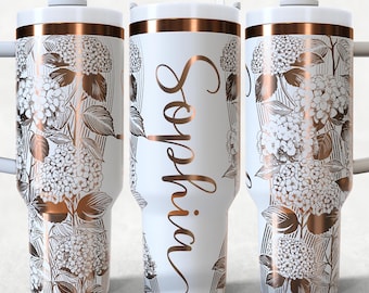 Add Name Hydrangea 40oz Tumbler Wrap Laser SVG Files, Hydrangea flowers Laser engraving Quencher Tumbler laser rotary SVG and PNG Files.