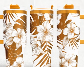 Tropical Floral 40 oz Tumbler wrap laser SVG File Seamless Tumbler Design, Tropical Leaves Tumbler laser engraved files Craft Project.