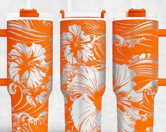 Hibiscus Flower 40 oz Tumbler wrap laser SVG File Seamless Tumbler Design, Hawaiian Flower Tumbler laser engraved files Craft Project.