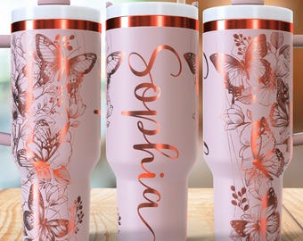 Add Name Butterfly 40oz Tumbler Wrap Laser SVG Files, Butterfly Laser engraving Quencher Tumbler laser rotary SVG and PNG Files.