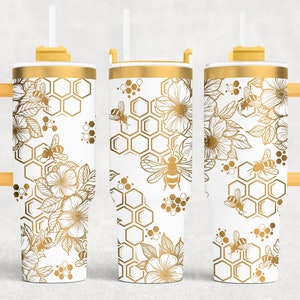 Honey Bee 40 oz Tumbler wrap laser SVG-bestand naadloze Tumbler, Honey Bee Stanley lasergegraveerde bestanden voor laser Rotary Craft Project.