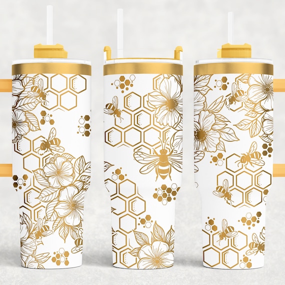 Honey Bee 40 oz Tumbler wrap laser SVG File Seamless Tumbler, Honey Bee Stanley laser engraved files For Laser Rotary Craft Project.