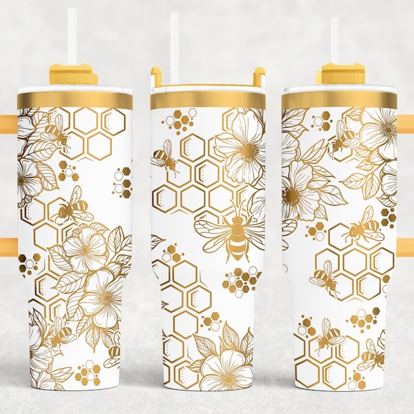 File SVG laser per bicchiere Honey Bee da 40 oz, bicchiere senza cuciture, file incisi al laser Honey Bee Stanley per progetti di artigianato rotativo laser.
