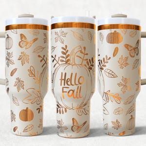Hallo Herbst 40 Unzen Becher wrap Laser SVG-Dateien, Herbst Kürbis Becher nahtlose Designs Laser Dreh gravierte Dateien Handwerksprojekt.
