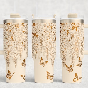 Fleur de glycine 40 oz enveloppement laser fichier SVG gobelet sans couture, fichier laser glycine gravé pour projet d'artisanat de gobelet rotatif laser.