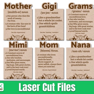 Definição de mãe Sinais SVG arquivo cortado a laser para glowforge, Kit de pintura faça você mesmo para presente de dia das mães Arquivo digital SVG a laser para download instantâneo.
