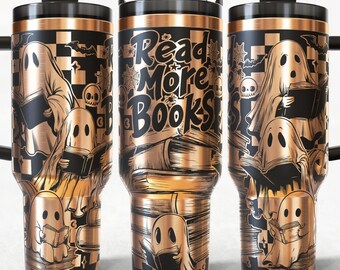 Read More Books 40oz Tumbler Wrap Laser, Ghost Halloween library Laser engraving Quencher Tumbler laser rotary SVG And PNG Files.