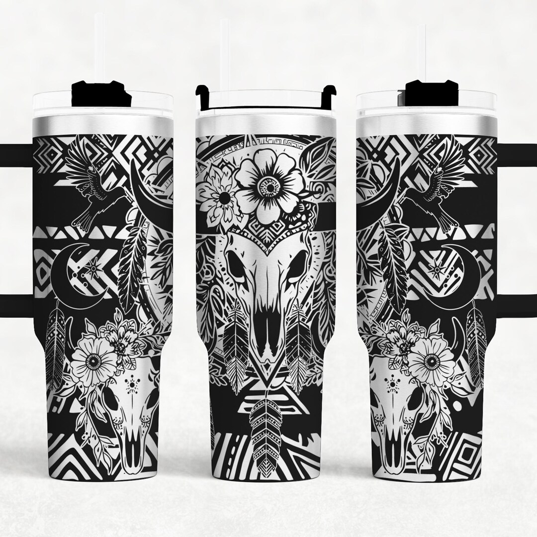 Boho Cow Skull Tumbler Wrap Laser SVG File, Country Cow Skull 40oz ...