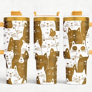 Cute Cats 40 oz Tumbler Wrap Laser SVG Files, Laser engraving Cats Seamless Tumbler laser rotary designs Craft Project.