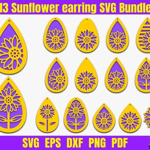 Sunflower earring SVG Bundle No.1, Stacked earring SVG, faux leather earring SVG files for Cricut, Digital File Download.