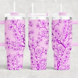 Fichiers SVG laser d'emballage de gobelet en fleurs de cerisier, fichiers gravés rotatifs laser de gobelet en fleurs de cerisier de 40 oz, projet d'artisanat.
