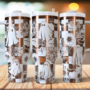 Retro Halloween  40oz Tumbler Wrap Laser, Cute Ghost Laser engraving Quencher Tumbler laser rotary SVG and PNG Files.