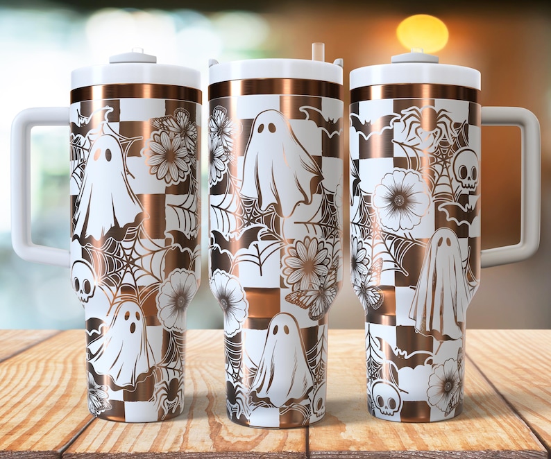 Retro Halloween  40oz Tumbler Wrap Laser, Cute Ghost Laser engraving Quencher Tumbler laser rotary SVG and PNG Files.
