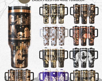 Spooky Season Halloween Bundle – 10 Laser Engraved 40oz Tumbler Wraps | Stanley Quencher SVG