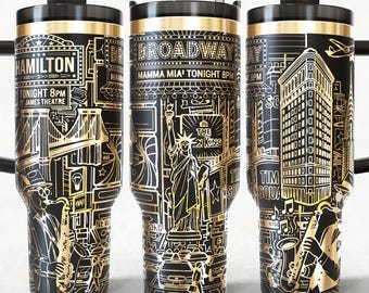 New York City Hand-Drawn Doodle 40oz Tumbler Wrap Laser Engraved SVG and PNG Files.