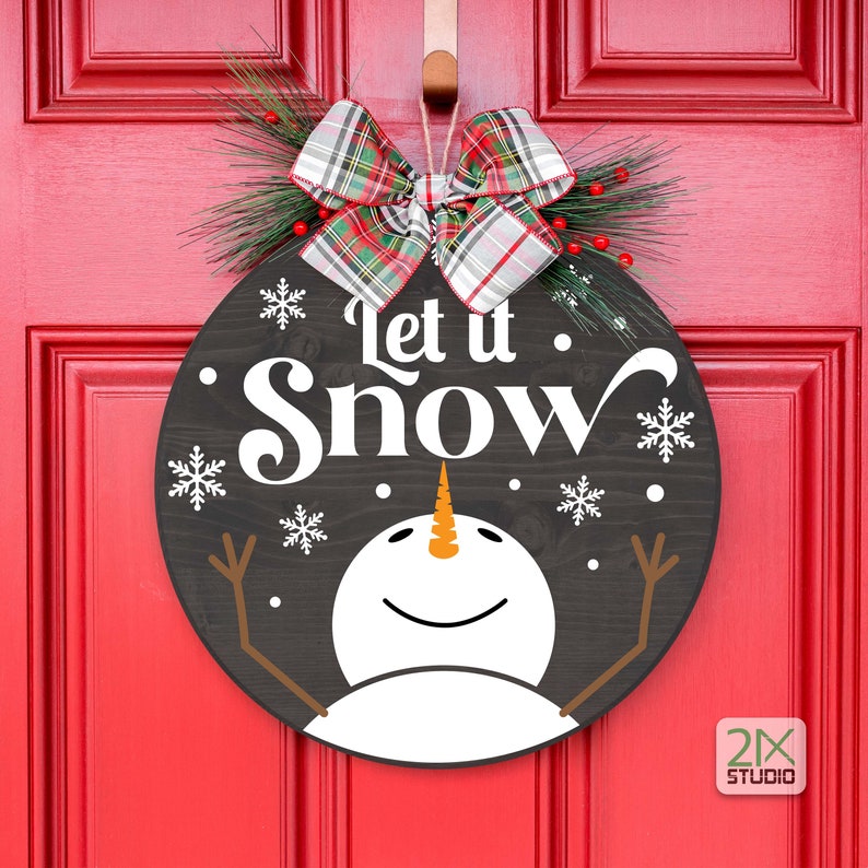 Let It Snow Door Hanger Svg Round Door Sign Svg Christmas | Etsy