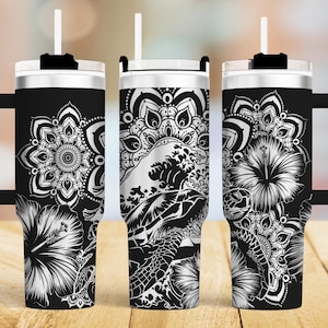 Meeresschildkröte 40 oz Tumbler wrap Laser SVG-Datei Tumbler, Schildkröte und Hibiskus Blume Tumbler Laser gravierte Dateien Laser Dreh Handwerk Projekt.