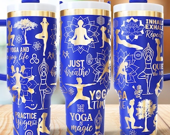 Yoga 40oz Tumbler Wrap Laser, Fitness Yoga Laser engraving Quencher Tumbler laser rotary SVG and PNG Files.