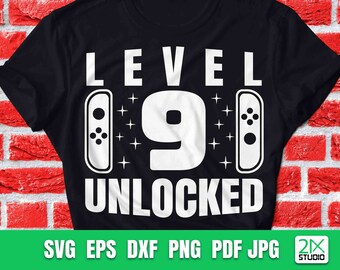 Nivel 9 desbloqueado cumpleaños svg / 9no cumpleaños Gamer svg / 9no cumpleaños niño de nueve años / Niños divertidos Gamer Svg archivo digital para Cricut.