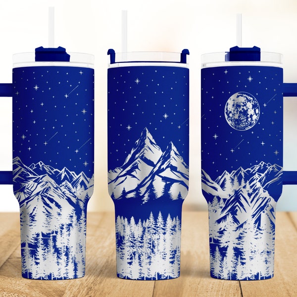 Berge bei Nacht 40 oz Tumble wrap Laser SVG-Datei Nahtlose Tumbler, volle Tumbler wrap Laser gravierte Dateien für Laser Rolllaser.