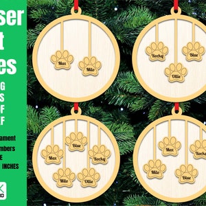Dog ornament personalized svg, Custom pet ornament, Glowforge svg files, Paw ornament svg, Christmas ornaments laser cut files.
