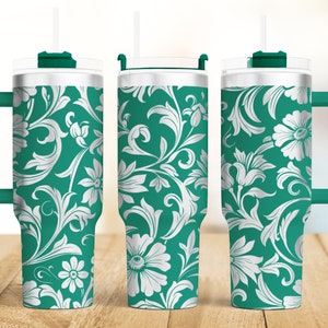 Tooled Leather Floral 40 oz Tumbler wrap laser SVG File Seamless Design, Western Tooled Leather laser engraved Rotary files Craft Project.