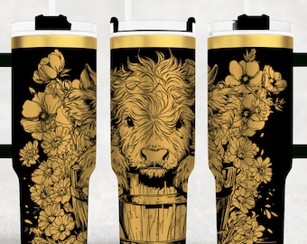 Hooglandkoe 40 oz Tumbler wrap laser SVG-bestand Naadloos Tumbler Design, schattige koe Stanley lasergegraveerde bestanden Craft Project.