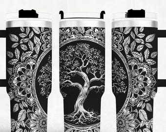 Baum des Lebens 40 oz Tumbler wrap Laser SVG-Dateien, Baum Mandala Tumbler Laser Drehgravierte Dateien Handwerksprojekt.