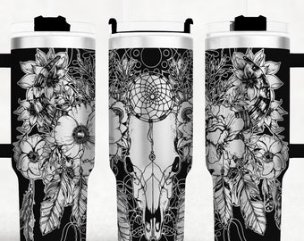 Kuh Stier Kopf floral 40 oz Becher wickeln Laser SVG-Datei Nahtlose Western Tumbler, Kuh Stier Schädel Tumbler Laser gravierte Dateien Craft Project.