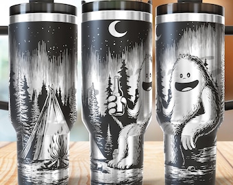 Bigfoot 40oz Tumbler Wrap Laser SVG Files, Sasquatch Laser engraving Seamless Quencher Tumbler laser rotary Designs.