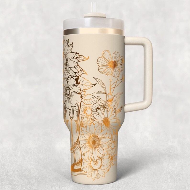 Cowgirl Boots Floral 40 Oz Tumbler Wrap Laser SVG File Seamless Western ...