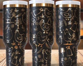 Chicken Doodles 40oz Tumbler Wrap Laser SVG Files, Chicken Cute Laser engraving Quencher Tumbler laser rotary Designs.