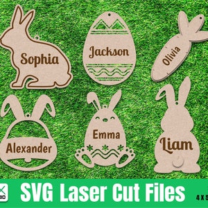 Easter Basket Tags Name Laser Glowforge File, Personalized Name Svg, glowforge easter, wooden eggs Svg, Digital Custom Svg Laser Cut File.