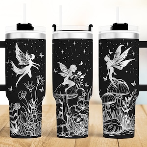 Fairy Garden 40oz Tumbler wrap laser SVG File Seamless Tumbler, Fairy Fantasy Tumbler laser engraved Rotary files Craft Project.