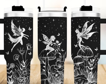 Fairy Garden 40oz Tumbler wrap laser SVG File Seamless Tumbler, Fairy Fantasy Tumbler laser engraved Rotary files Craft Project.