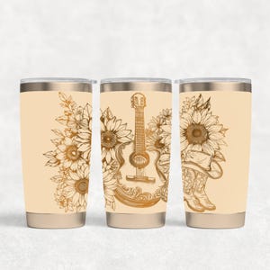 Gitaar zonnebloem 20oz & 30oz Tumbler wrap laser SVG-bestanden, Western Cowgirl Tumbler laser roterende gegraveerde bestanden Craft Project.