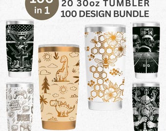 100 SVG Wraps for 20oz & 30oz Tumblers – Laser Engraving Bundle | Seamless Designs + Top Sellers!