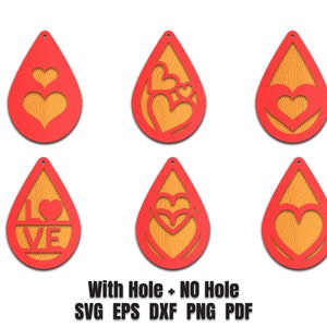 Heart earring svg No.2, Teardrop earring SVG Templates, Faux leather SVG files for Cricut, Digital File Download.