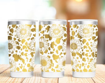 Cow Print Sunflower 20oz, 30oz Tumbler Wrap Laser engraving SVG and PNG Files.