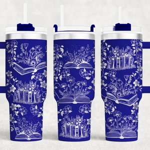 Bloemen boeken 40 oz beker wrap laser SVG-bestand naadloze beker, bloemen boeken beker laser roterende gegraveerde bestanden ambachtelijk project.
