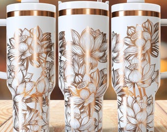 Lotus flowers 40 oz Tumbler wrap laser SVG File Seamless Tumbler, full Tumbler wrap laser engraved files Craft Project.