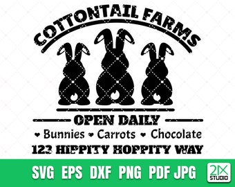 Cottontail Farms svg, Znak na ganku svg, Zajączek wielkanocny svg, Powitanie wielkanocne, Wielkanocny plik do wycinania. Pliki cyfrowe SVG do natychmiastowego pobrania w programie Cricut.