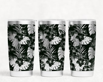 Tropical Floral 20oz & 30oz Tumbler wrap laser SVG File Seamless Tumbler Design, Tropical Leaves Tumbler laser engraved files Craft Project.