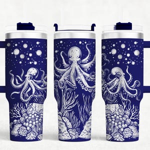 Octopus 40oz Tumbler wrap laser SVG File Tumbler, Octopus Ocean Tumbler laser engraved Rotary files Craft Project.